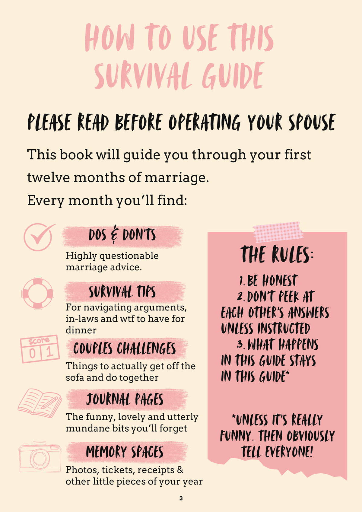 Interior page from The Newlywed Survival Guide by Jen Jenivive