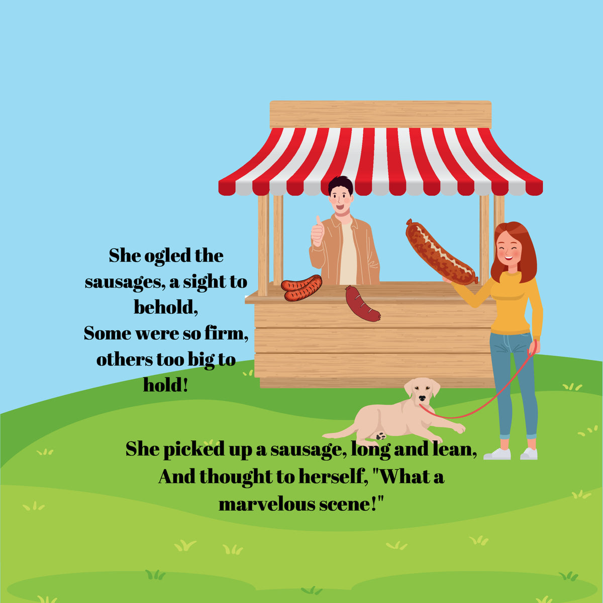 Interior page from Claire Goes To The Sausage Market by Jen Jenivive