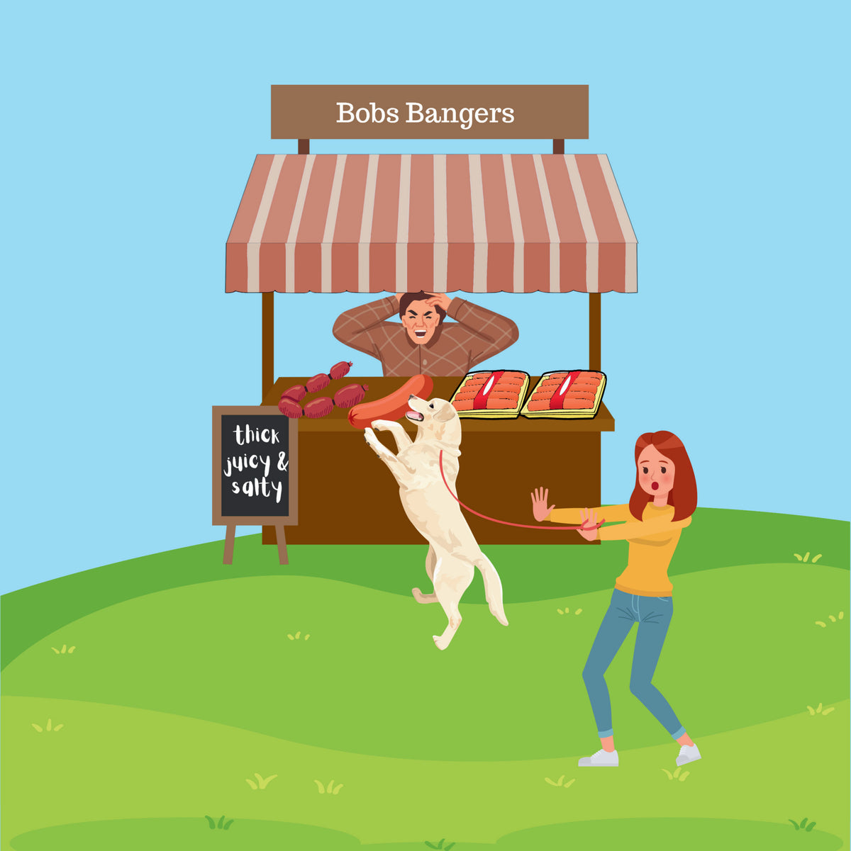 Interior page from Claire Goes To The Sausage Market by Jen Jenivive